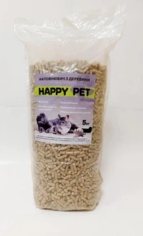 Гігієнічний деревний наповнювач для туалету тварин Happy Pet преміум класу 5 кг