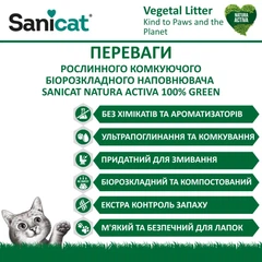 Рослинний наповнювач для котячого туалету комкуючий біорозкладний Sanicat Natura Activa 100% Green 6 л - 2,5 кг