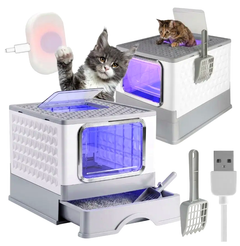 Orpc Закритий туалет для котів з УФ-лампою і шухлядою XXL білий CS-0606