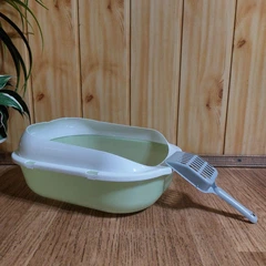 Без бренду Котячий лоток зі з'ємним бортом та лопаткою 35*27*16см світло зелений