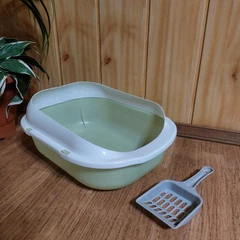 Без бренду Котячий лоток зі з'ємним бортом та лопаткою 35*27*16см світло зелений