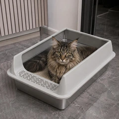 Без бренда Лоток для кота з високими бортиками з нержавіючої сталі 50×35×25 см котячий туалет, сірий