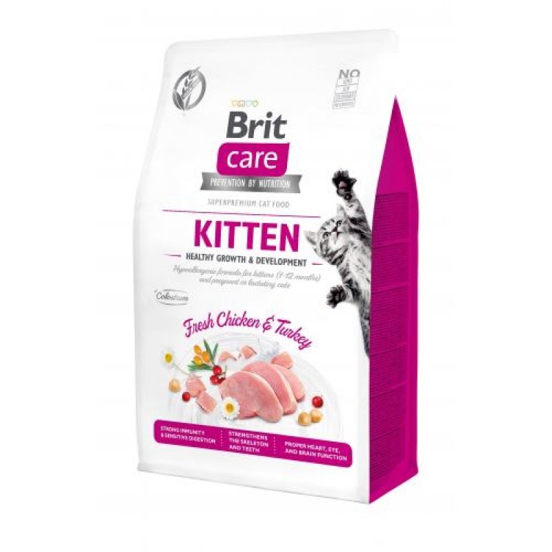 Brit Care (Бріт Кеа) Cat Grain-Free Kitten Healthy Growth And Development - Сухий беззерновий корм з індичкою і куркою для кошенят, для здорового росту та розвитку