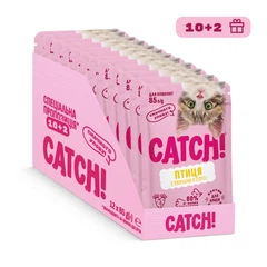 Упаковка вологого корму для кошенят Catch! 10+2 шт х 85 г - птиця та овочі