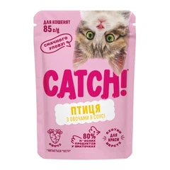 Упаковка вологого корму для кошенят Catch! 10+2 шт х 85 г - птиця та овочі
