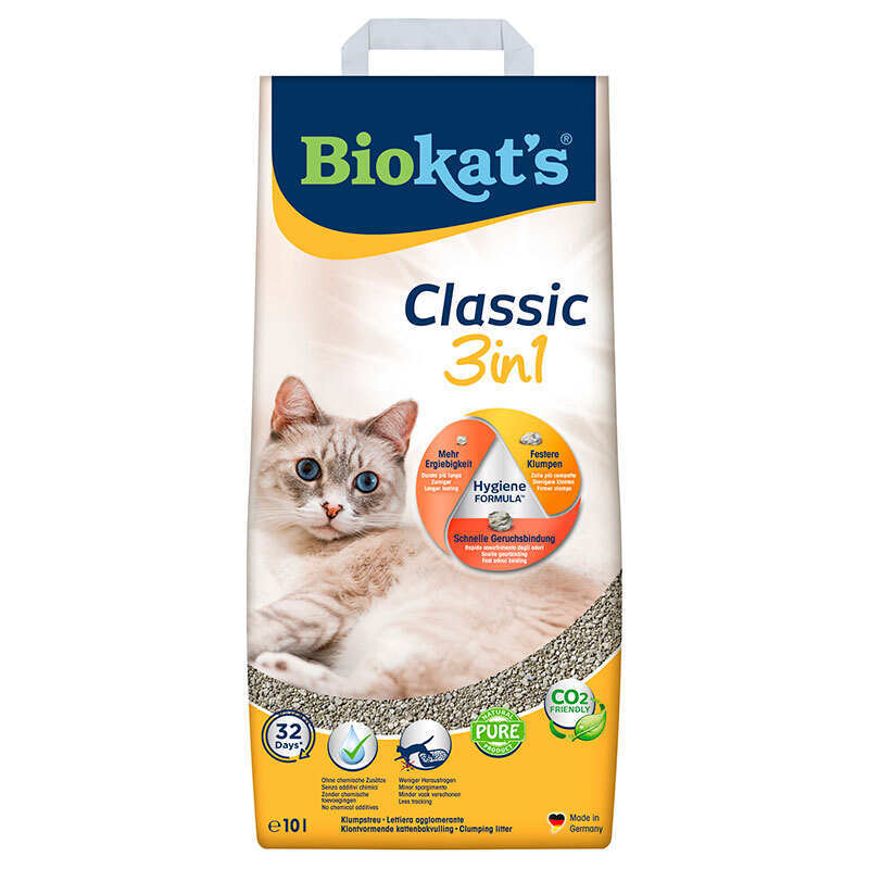 BIOKAT'S (Біокетс) CLASSIC 3in1 - Наповнювач, що утворює грудочки для котячого туалету з гранулами трьох розмірів, антибактеріальний