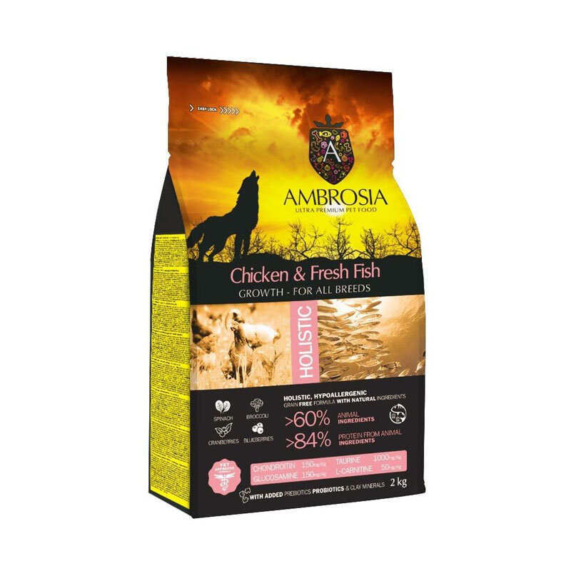 Ambrosia Grain Free - Сухой беззерновой корм с курицей и свежей рыбой для щенков (6 кг)