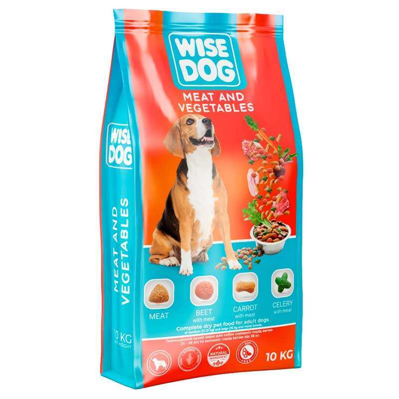 Wise Dog Meat and Vegatables - Сухой полноценный корм с мясом и овощами для взрослых собак средних и больших пород (10 кг)