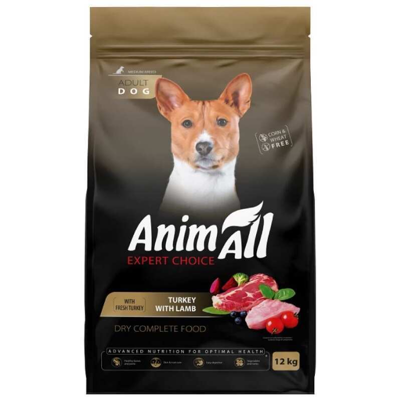 AnimAll Expert Choice - Сухой корм со свежей индейкой и ягненком для собак средних пород (12 кг)