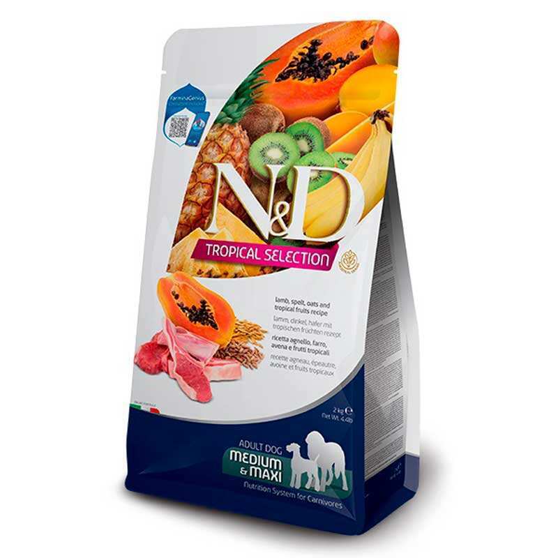 Farmina N&amp;amp;D Tropical Selection Lamb Adult Medium&amp;amp;Maxi Dog - Низкозерновой сухой корм с ягненком и тропическими фруктами для взрослых собак средних и больших пород (10 кг)