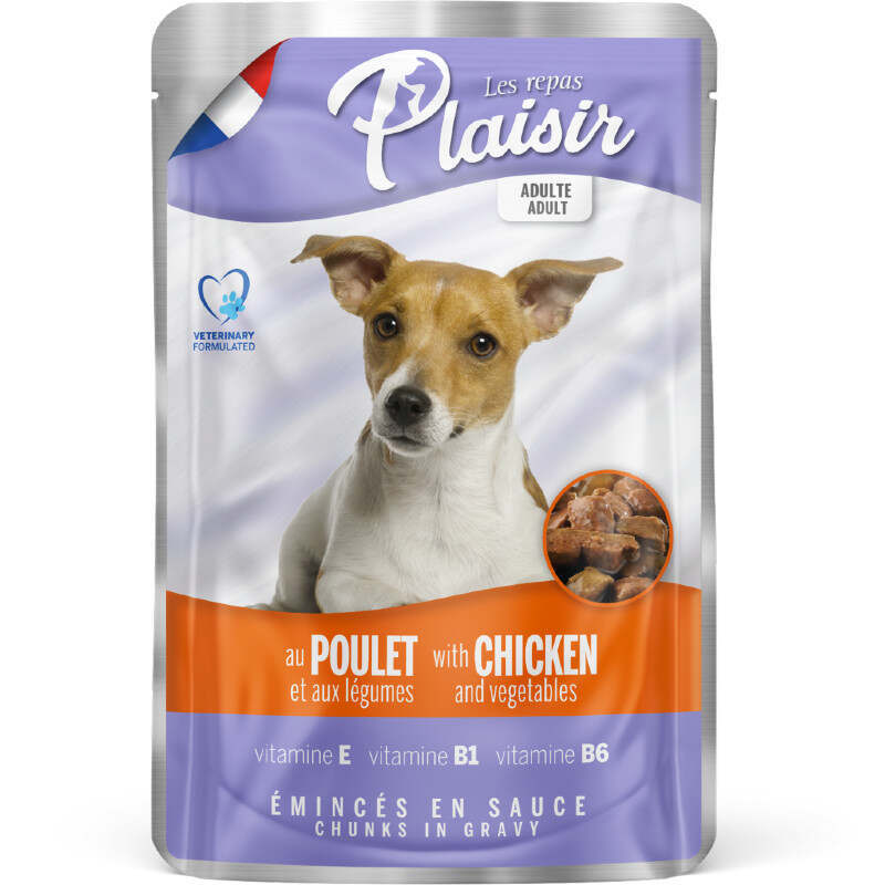 Plaisir (Плезир) Adult Dog Chicken&amp;amp;Vegetables Chunks In Gravy - Полнорационный влажный корм с курицей и овощами для взрослых собак (кусочки в соусе) (22х100 г (box))