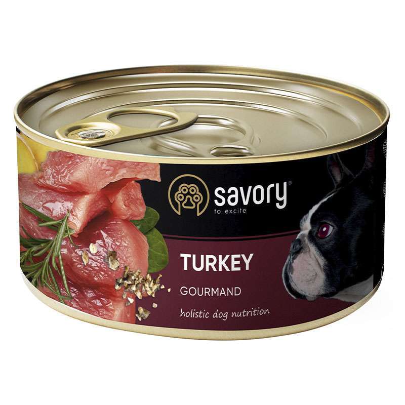 Savory Dog Gourmand Turkey - Влажный корм с мясом индейки для взрослых собак гурманов всех пород (800 г)