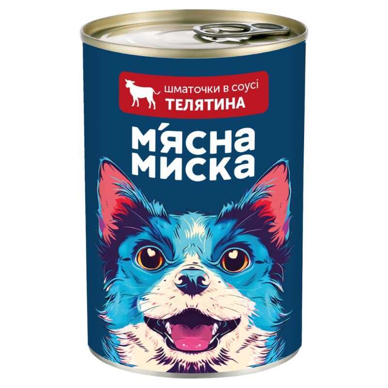 М'ясна Миска Мясная миска - Влажный корм с телятиной для взрослых собак (кусочки в соусе) (1,24 кг)