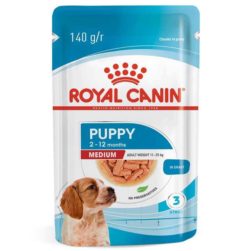Royal Canin (Роял Канин) Medium Puppy - Влажный корм для щенков средних пород (кусочки в соусе) (10х140 г (box))