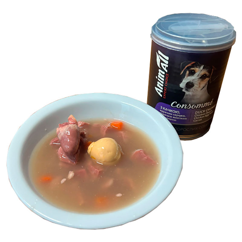 AnimAll (ЭнимАлл) - Влажный корм консоме с уткой, куриным сердцем и куриным желтком для собак (375 г Sale1!)