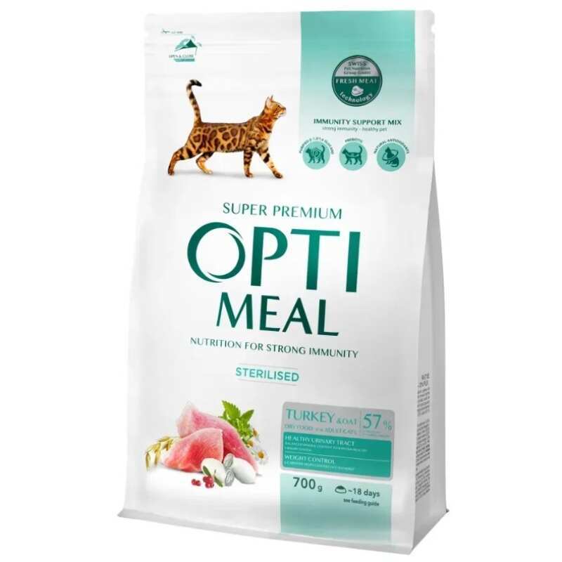OptiMeal Turkey Sterilized Cat – Сухой корм с индейкой и овсом для стерилизованных котов (650 г)