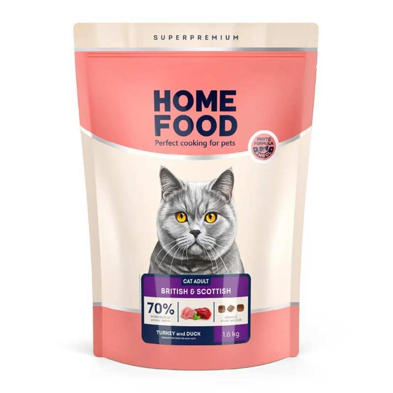 Home Food British and Scottish - Сухой корм c индейкой и уткой для взрослых котов британской и шотландской породы (3.2 кг)