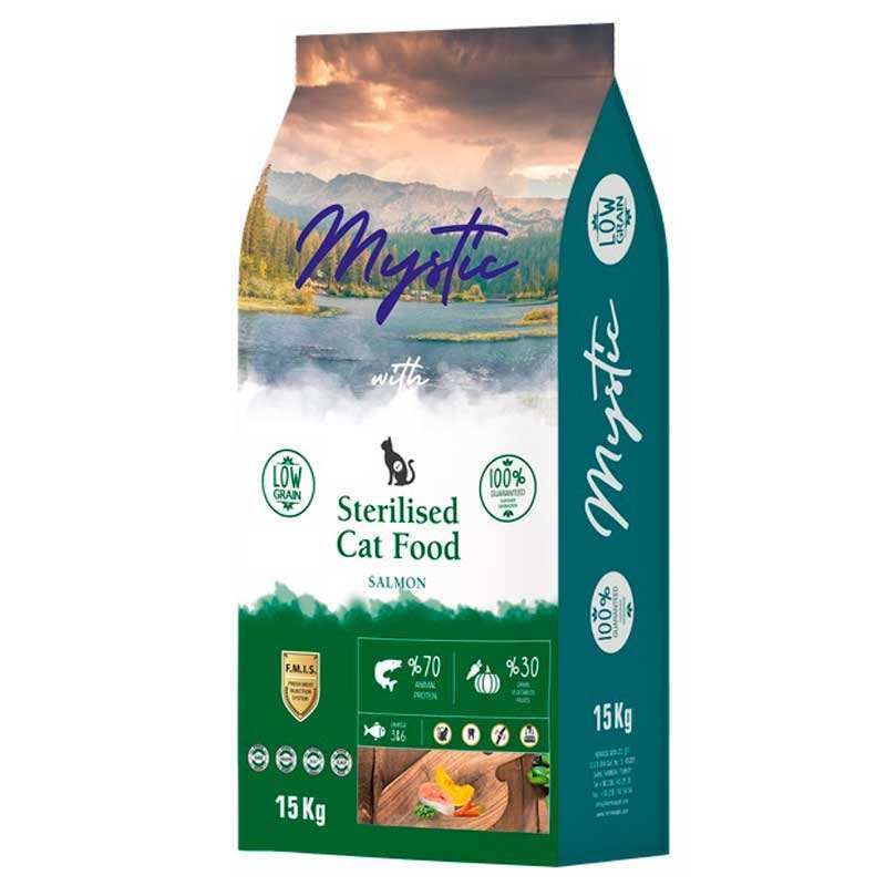 Mystic (Мистик) Sterilised Cat Food Salmon - Низкозерновой сухой корм с лососем для взрослых стерилизованных котов (500 г)