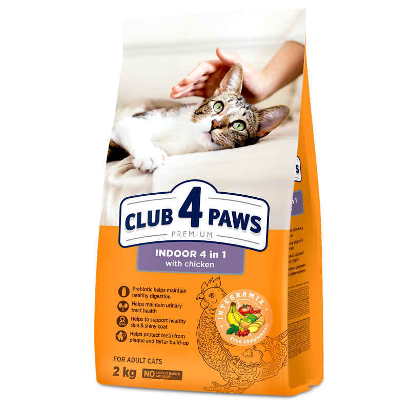 Club 4 Paws Premium Indoor 4 in 1 Adult Cat Chicken - Сухой корм с курицей для взрослых кошек живущих в помещении (900 г)