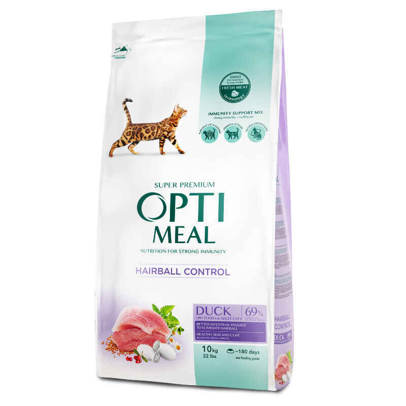 OptiMeal Duck Hairball Control Cat – Сухой корм с уткой для кошек, способствующий выведению шерсти из ЖКТ (200 г)
