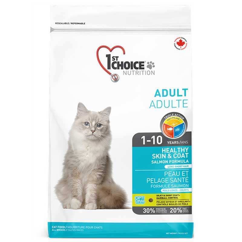1st Choice Healthy Skin&amp;amp;Coat Salmon - Сухой корм с лососем для здоровой кожи и блестящей шерсти e взрослых кошек (10 кг)