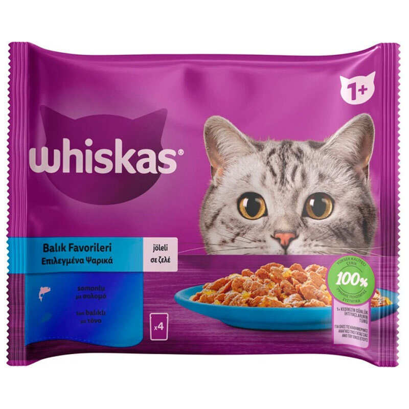 Whiskas Multipack Tuna and Salmon in Jelly - Набор влажного корма с тунцом и лососем для кошек (кусочки в желе) (4х85 г)