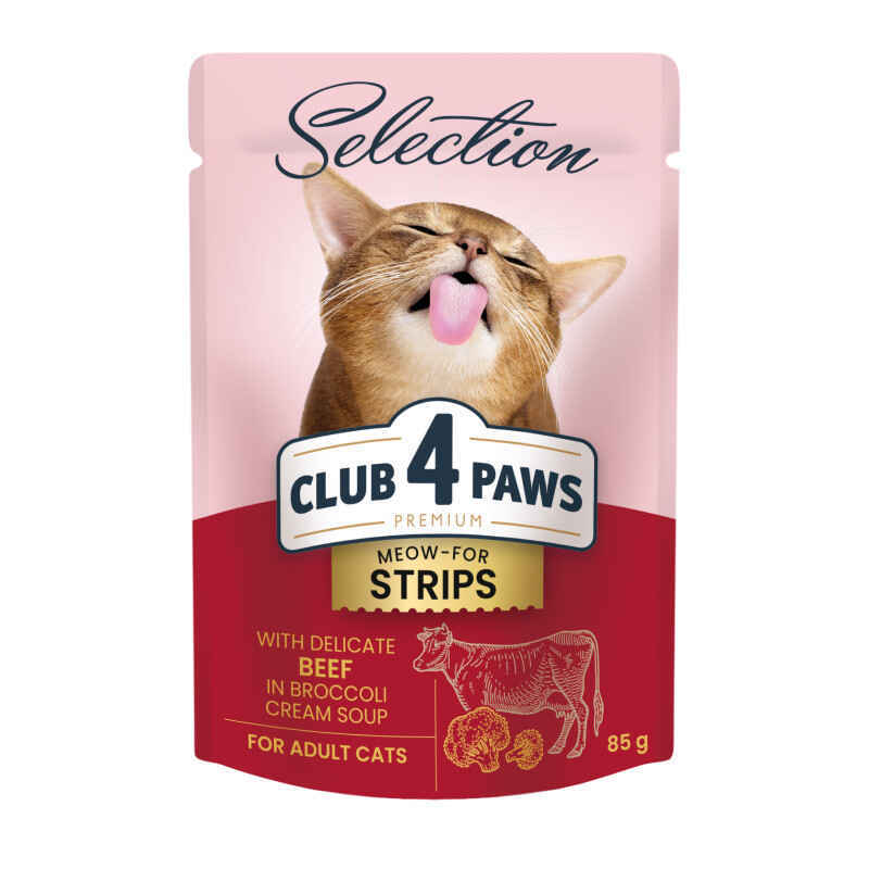Club 4 Paws Premium Selection Cat Strips Beef in Broccoli Cream Soup - Влажный корм с говядиной в крем-супе для котов (полоски) (12х85 г (box))
