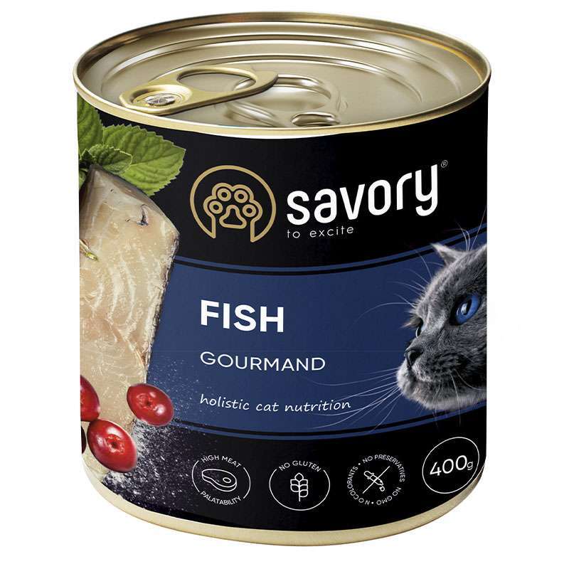 Savory Cat Gourmand Fish - Влажный корм с рыбой для длинношерстных котов гурманов (100 г)