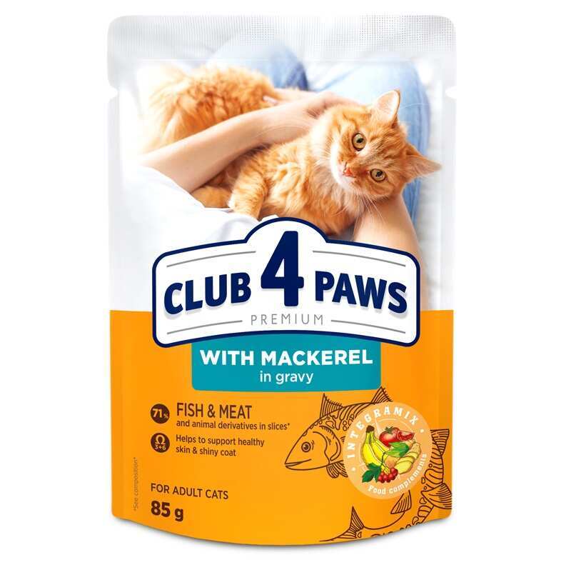 Club 4 Paws Premium Adult Cat Mackerelin in Gravy - Влажный корм с макрелью для котов (кусочки в соусе) (24х100 г(ьох))