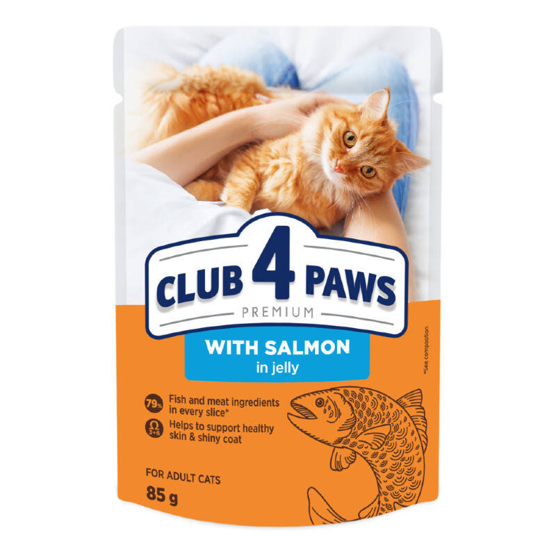 Club 4 Paws Premium Adult Cat Salmon in Jelly - Влажный корм с лососем для взрослых котов (кусочки в желе) (24х85 г(ьох))