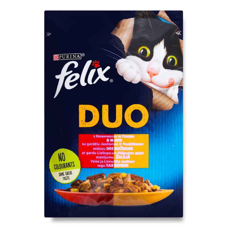 Felix (Феликс) Duo - Влажный корм с говядиной и птицей для котов (кусочки в желе) (26x85 г (box))