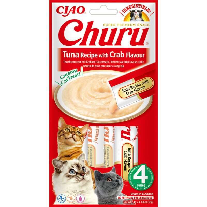 Inaba Churu - Лакомство для котов сливочный мусс в стиках с тунцом и крабом (4х14 г)
