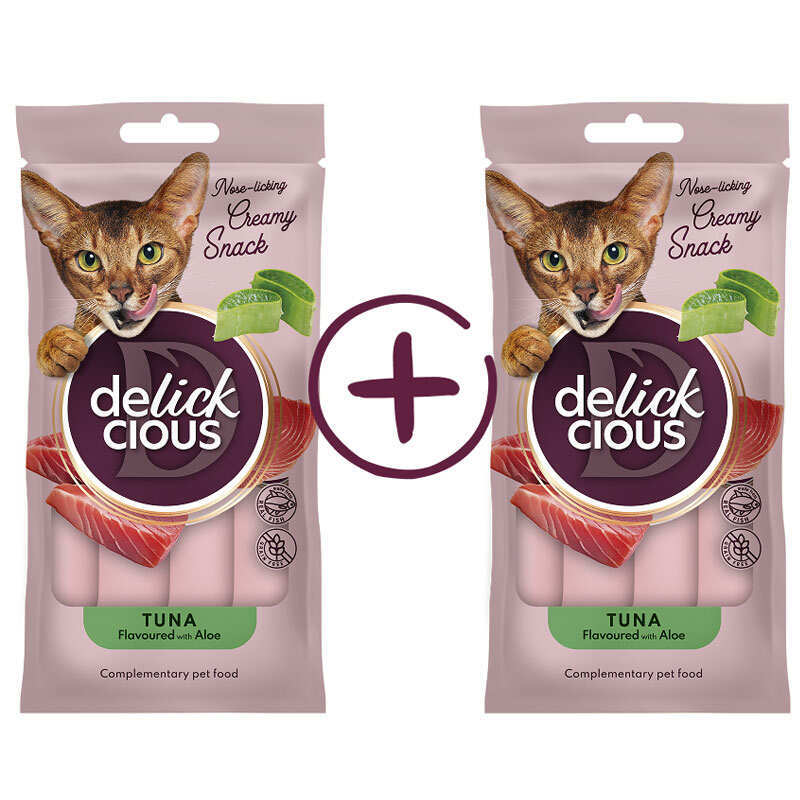 Delickcious Tuna Flavoured with Aloe - Кремовые лакомства с тунцом и алоэ для котов (1+1(4 шт. х 15 гр))