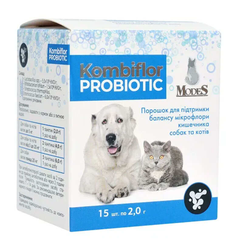 Modes Kombiflor Probiotic - Пробиотик в порошке Комбифлор для поддержания баланса микрофлоры кишечника собак и кошек (15x2 г)