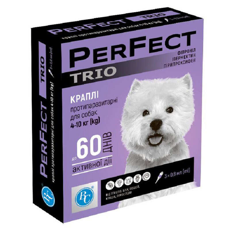 PerFect (ПёрФект) TRIO - Противопаразитарные капли на холку против блох, клещей и гельминтов для собак (1 пипетка) (20-40 кг / 2,5 мл)