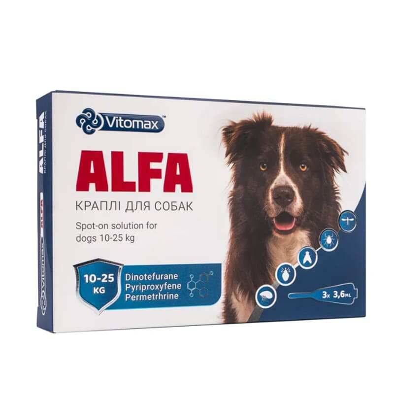 Vitomax (Витомакс) Alfa – Противопаразитарные капли Альфа на холку против блох и клещей для собак (1 пипетка) (10-25 кг)