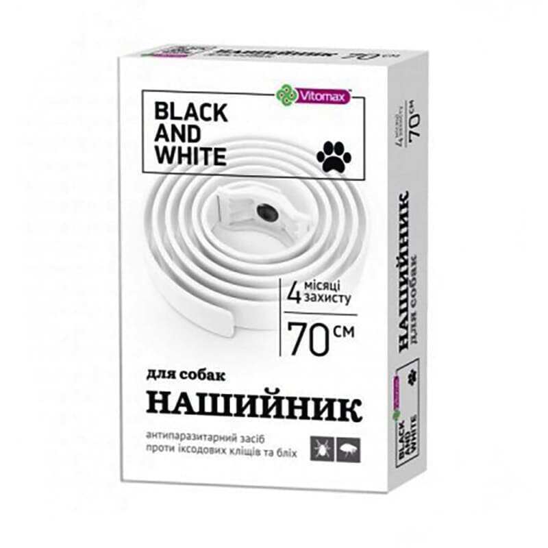 Vitomax (Витомакс) Black&amp;amp;White - Противопаразитарный ошейник против блох и клещей для собак (70 см)
