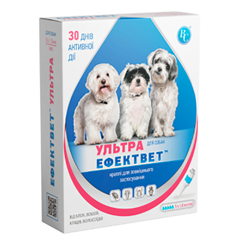 Ефектвет Эффектвет Ультра - Противопаразитарные капли от блох, клещей и власоедов для собак (1 пипетка) (2 мл)