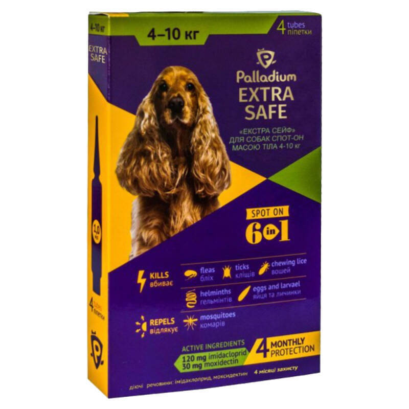 Palladium (Палладиум) Dog Extra Safe 6in1 - Противопаразитарные капли на холку от блох, клещей и гельминтов для собак (1 пипетка) (до 4 кг)