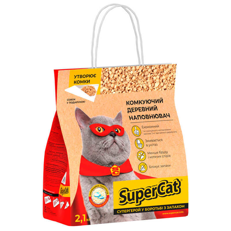 SuperCat Super Cat (Супер Кет) - Комкующийся древесный наполнитель для кошачьих туалетов (2,1 кг)