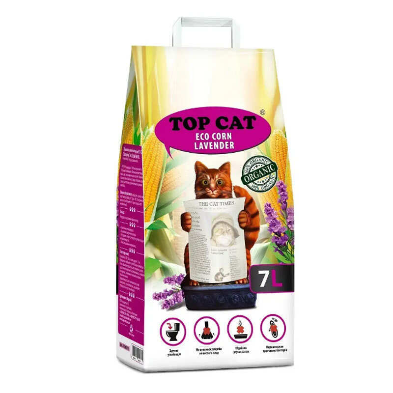Top Cat Eco Corn Lavender - Кукурузный наполнитель с ароматом лаванды для кошачьего туалета (2х7 л /4.3 кг)