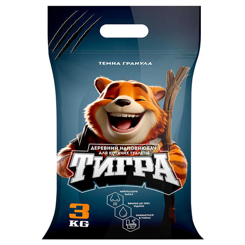 ТМ Тигра - Древесный наполнитель для кошачьего туалета (тёмная гранула) (3 кг)