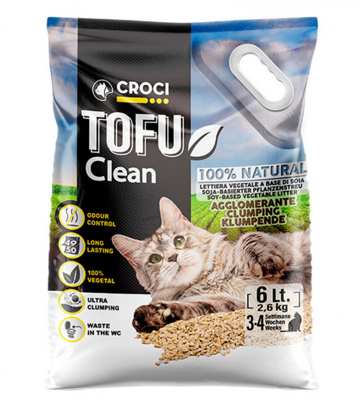 Croci (Крочи) Tofu Clean – Наполнитель Тофу для кошачьего туалета соевый, комкующийся без запаха (10 л)