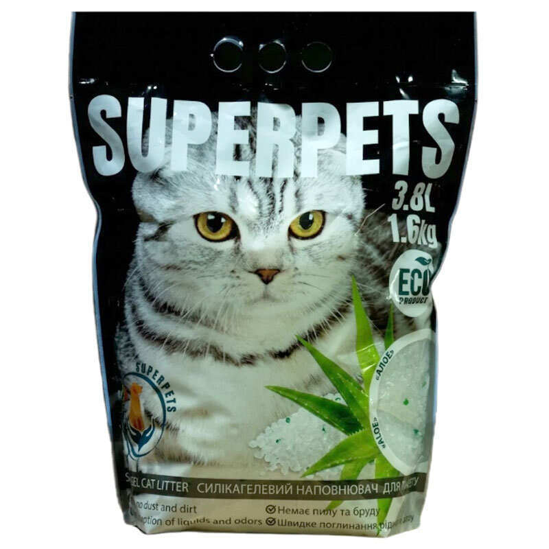 Superpets - Силикагелевый наполнитель с ароматом алоэ для кошачьего туалета (1,6 кг+1,6 кг)