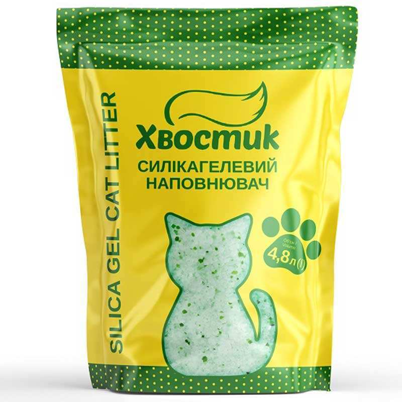 ТМ «Хвостик» Наполнитель силикагелевый с зелёными гранулами для кошачьего туалета (3,6 л / 1,35 кг (дрібний))