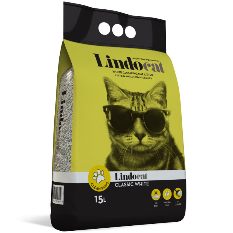 Lindocat (Линдокет) Classic White Clean Paws - Бентонитовый наполнитель для кошачьего туалета с гранулами крупного размера, классический без аромата (15 л)