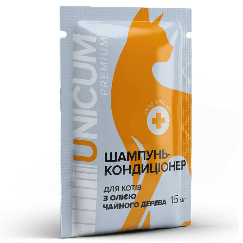 Unicum (Уникум) Premium All Types of Hair for Cats - Универсальный шампунь-кондиционер Масло чайного дерева с противопаразитарным эффектом для котов (200 мл)