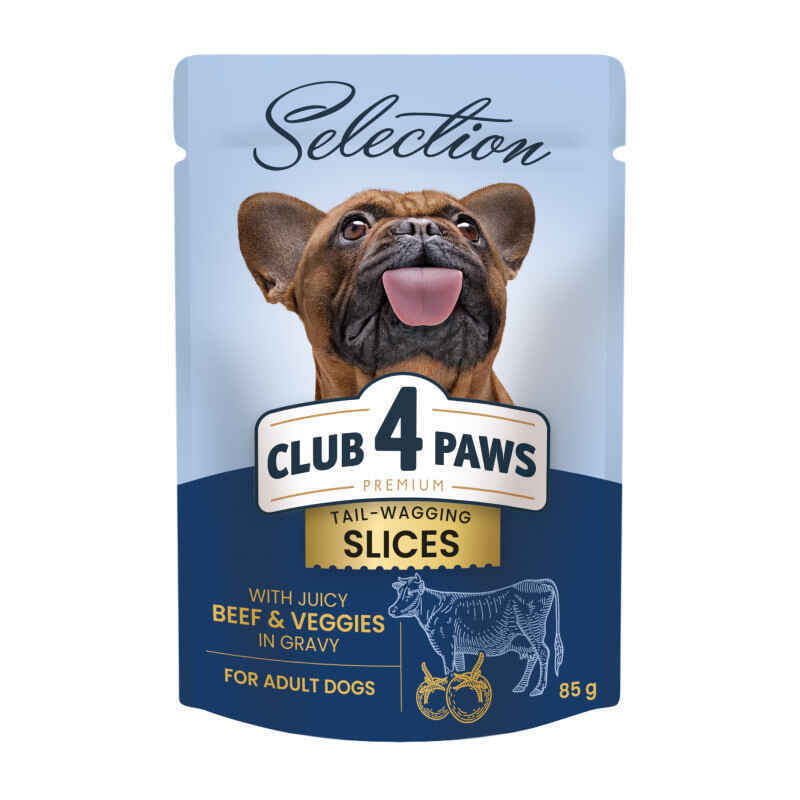 Club 4 Paws (Клуб 4 Лапы) Premium Selection Slices Dog Beef &amp;amp; Vegetables in Gravy - Влажный корм с говядиной и овощами для собак малых пород (слайсы в соусе) (12х85 г (box))