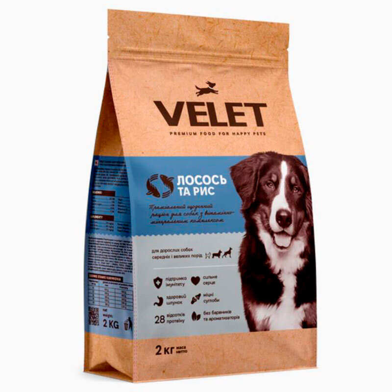 Velet (Велет) - Сухой корм &амр;quот;Лосось и рис&амр;quот; для взрослых собак средних и больших пород (10 кг)
