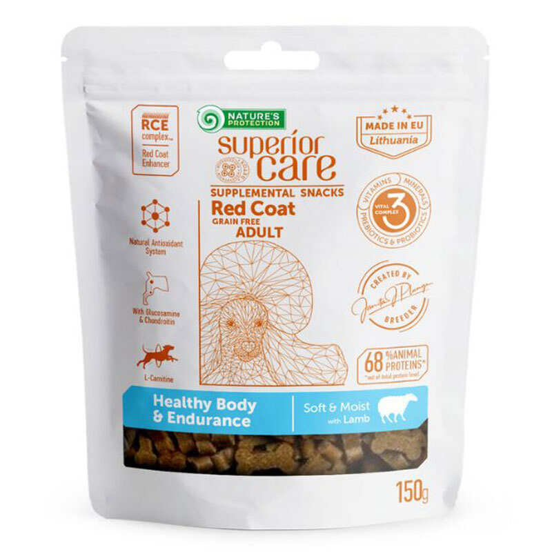 Nature's Protection Nature&amp;#039;s Protection Superior Care Red Coat Healthy Body &amp;amp; Endurance - Беззерновые лакомства с ягнятиной для взрослых собак с рыжей окраской (150 г)